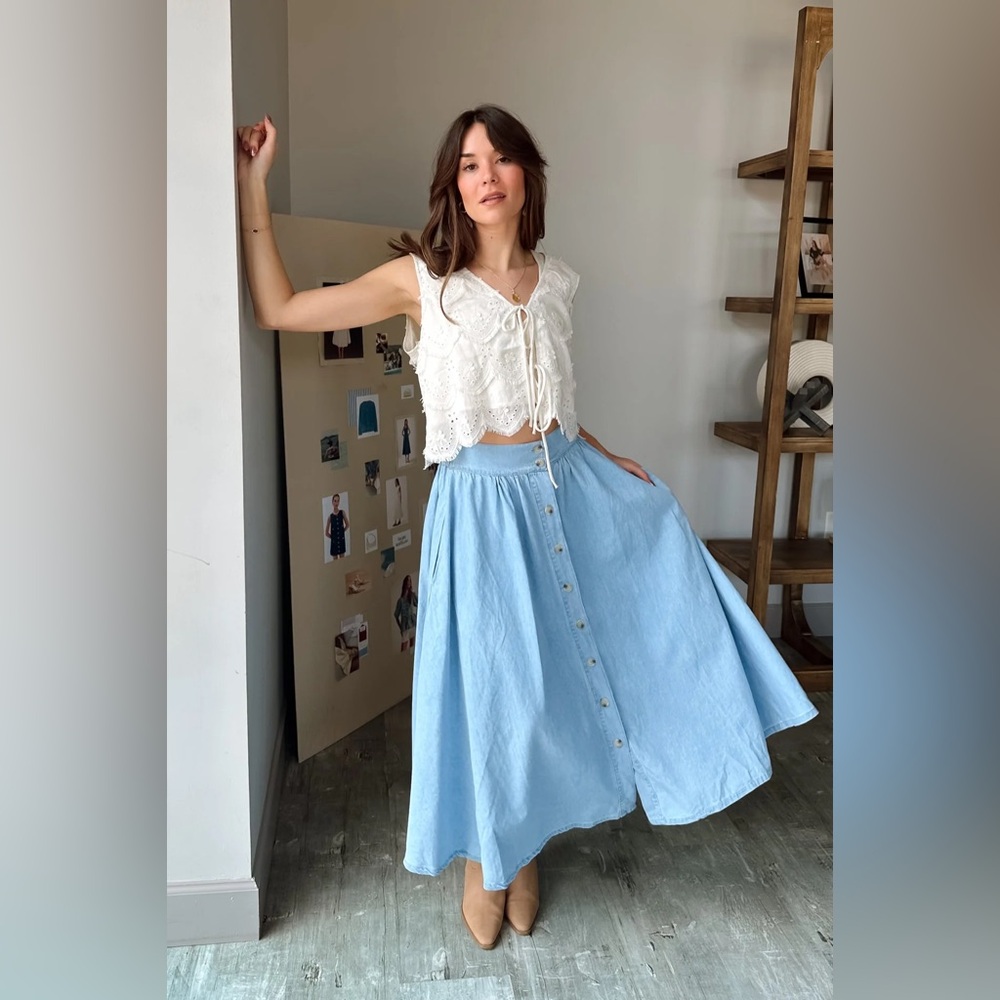 Grace Elements Light Blue Button-Front Midi Skirt